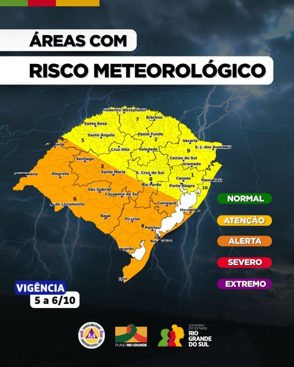 Defesa Civil alerta para previsão de tempestades e de chuvas intensas a partir da tarde de domingo (5)